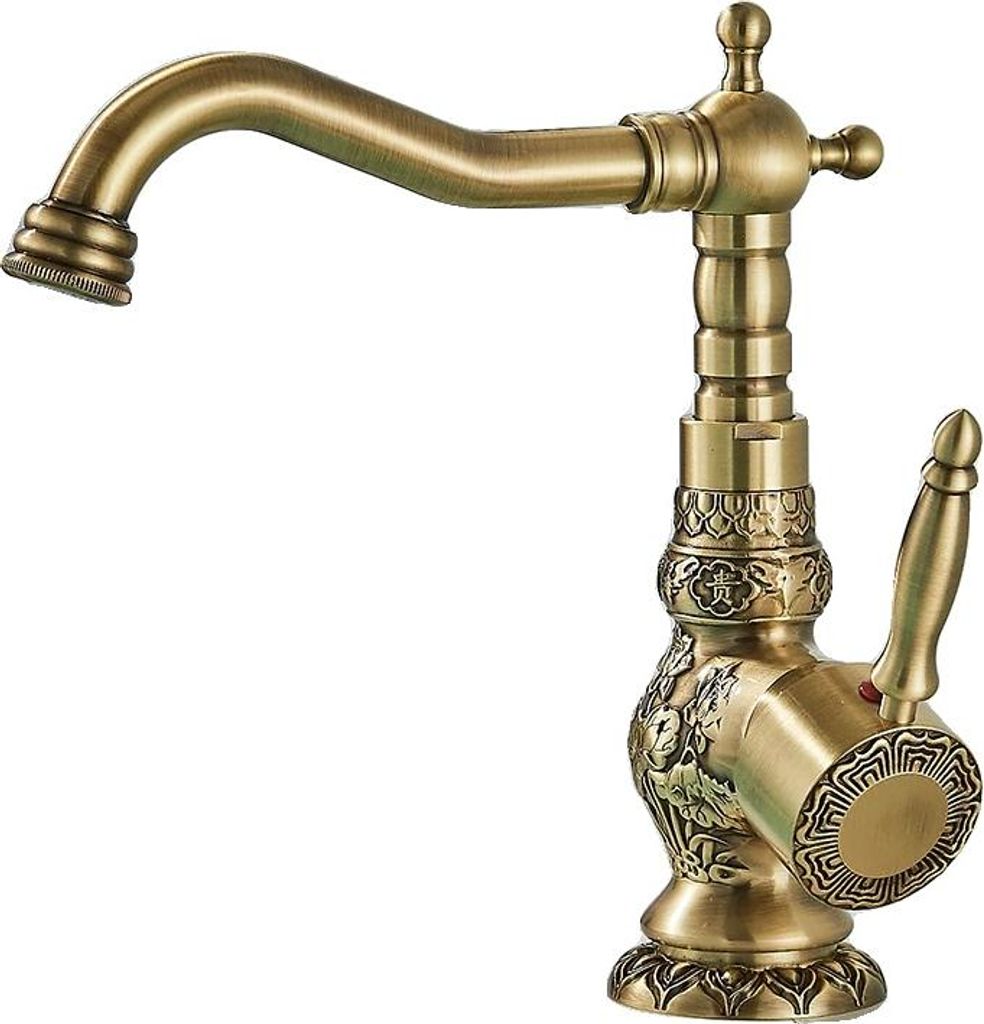 Schwarze Bronze Retro Waschtischarmatur, Einhandbedienung, 360° drehbar, Antike MessingKurz-B