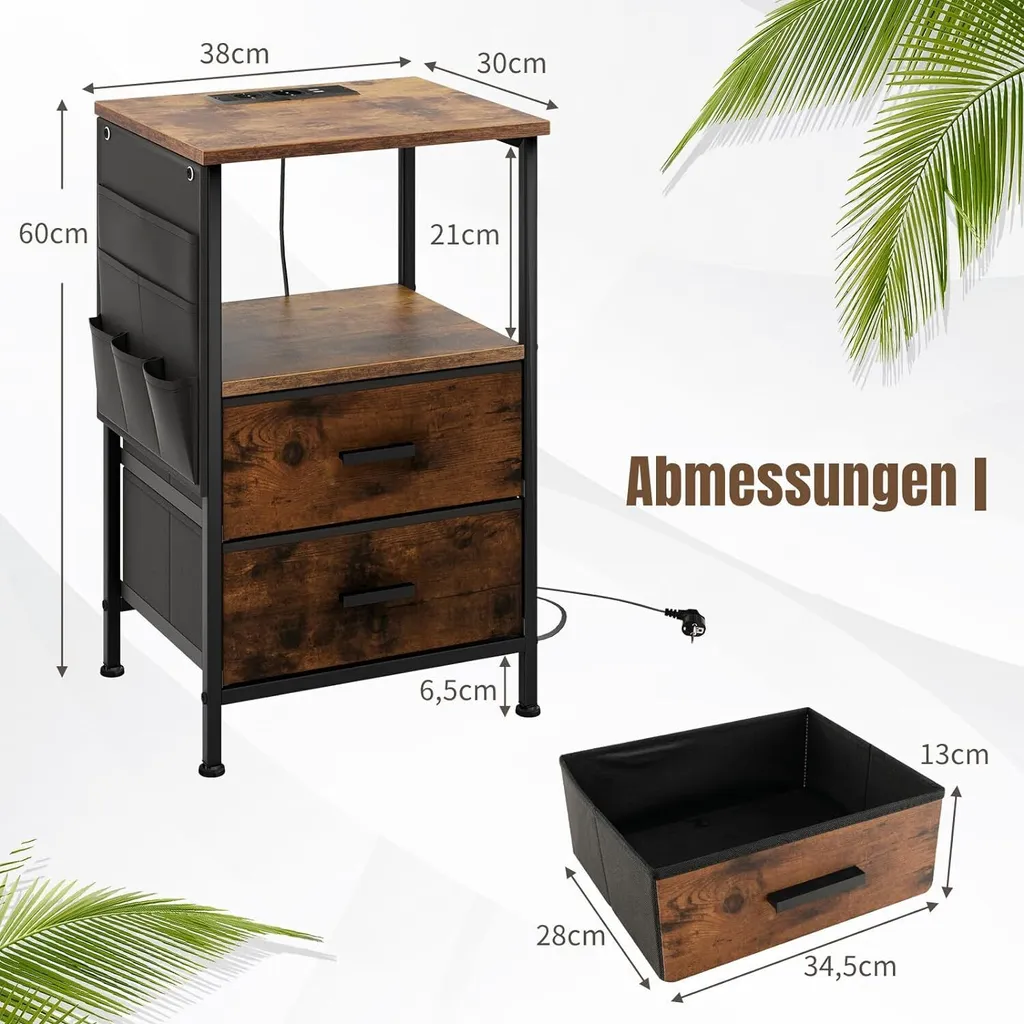 Petite Table de Chevet avec Rangement Latéral et Prise USB, Set de 2 - 2