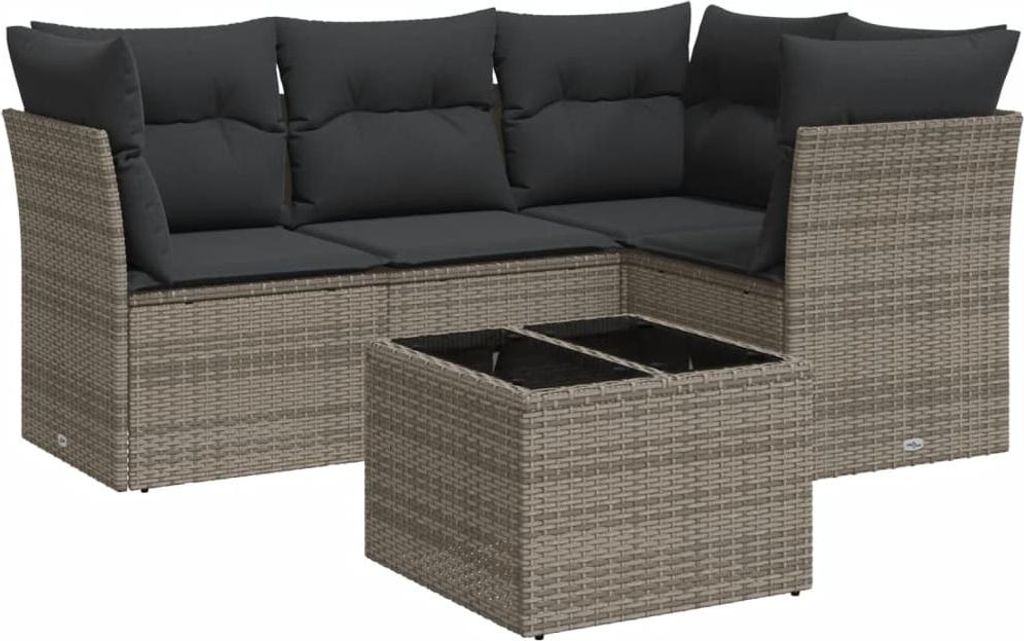 vidaXL 5-tlg. Garten-Sofagarnitur mit Kissen Grau Poly Rattan