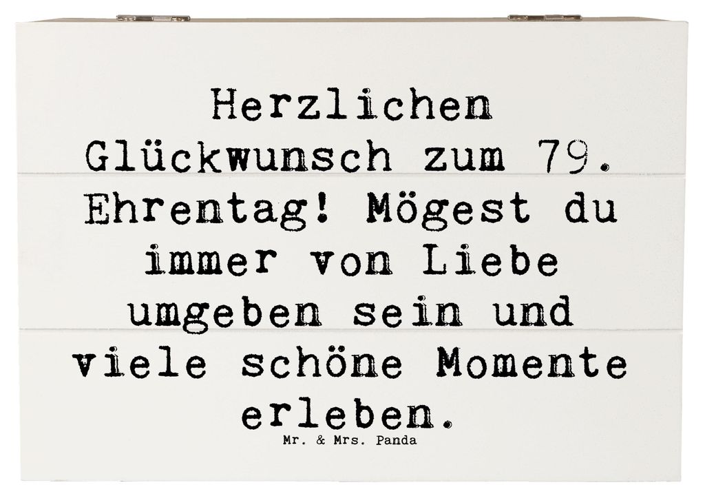 Mr. & Mrs. Panda Truhe Spruch 79. Geburtstag Glückwünsche 22 x 15 cm - Weiß - Geschenk, Holzkiste mit Deckel, Geburtstagsgeschenk, Box, Schatull...