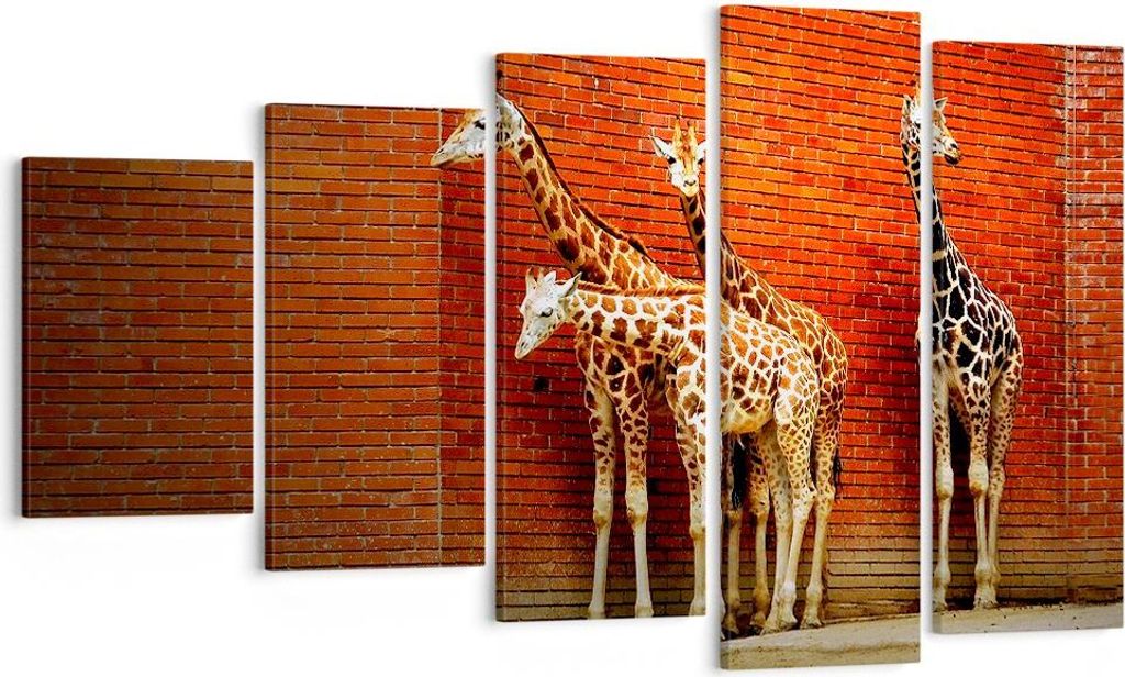 Bild auf Leinwand - Leinwandbild - Tiere Giraffen Zoo Familie - 100x60cm - Wand Bild - Wanddeko - Leinwanddruck - Bilder - Kunstdruck - Wanddekorat...