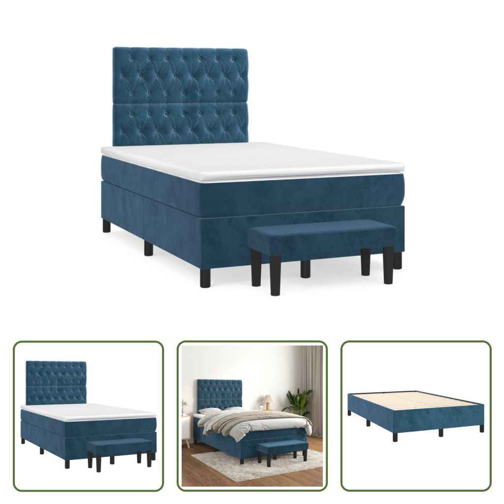 The Living Store Boxspringbett mit Matratze Dunkelblau 120x190 cm Samt