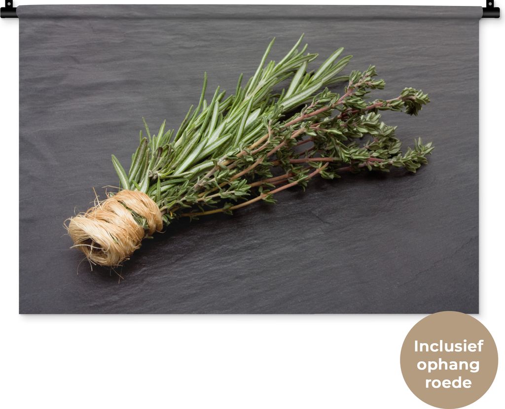 MuchoWow Wandteppich Wandbehang Thymian - Kräuter - Grün - Tisch - Küche - Stein 90x60 cm Tapisserie Dekoration Wandtuch - Wandskulpturen - Bi...