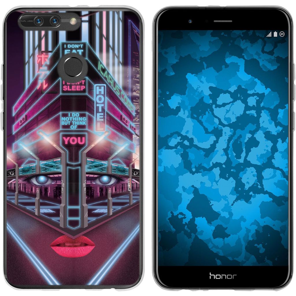 PhoneNatic Case kompatibel mit Huawei Honor 8 Pro Silikon-Hülle Retro Wave Cyberpunk.02 M5