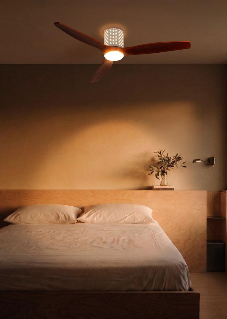 WIND CALM CUSTOM RATTAN - Deckenventilator 40W leise Ø132 cm mit LED-Licht in Körper und Lampe