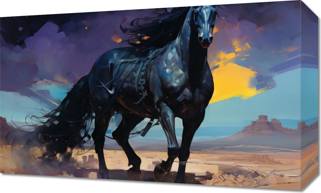 Bild 50x30cm Schwarzes Pferd Eigenes Rennen