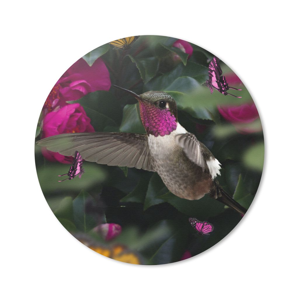 MuchoWow Mauspad Mousepad Kolibri - Rosa - Schmetterlinge 50x50 cm - Mousepads - Maus Mat - Pad - Mausunterlage - Vinyl