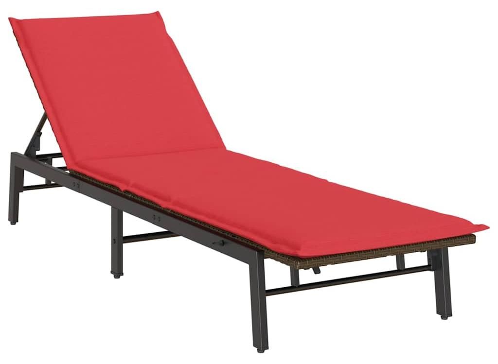 Sonnenliege mit Auflage Braun Poly Rattan