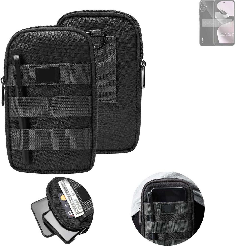 K-S-Trade Holster Gürtel Tasche kompatibel mit Lava Blaze 2 Handy Tasche Schutz Hülle dunkel-grau viele Fächer, 1x
