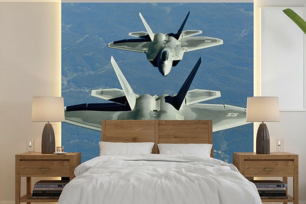 MuchoWow Fototapete für Wohnzimmer oder Schlafzimmer Wandtapete Vinyl Motivtapete Zwei Kampfjets auf der amerikanischen Utah - 220x220 cm - Tapeten