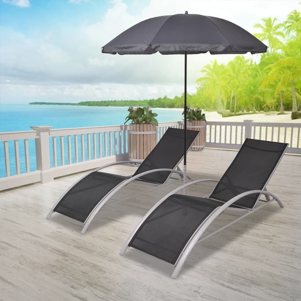 The Living Store Sonnenliegen mit Schirm Aluminium Schwarz