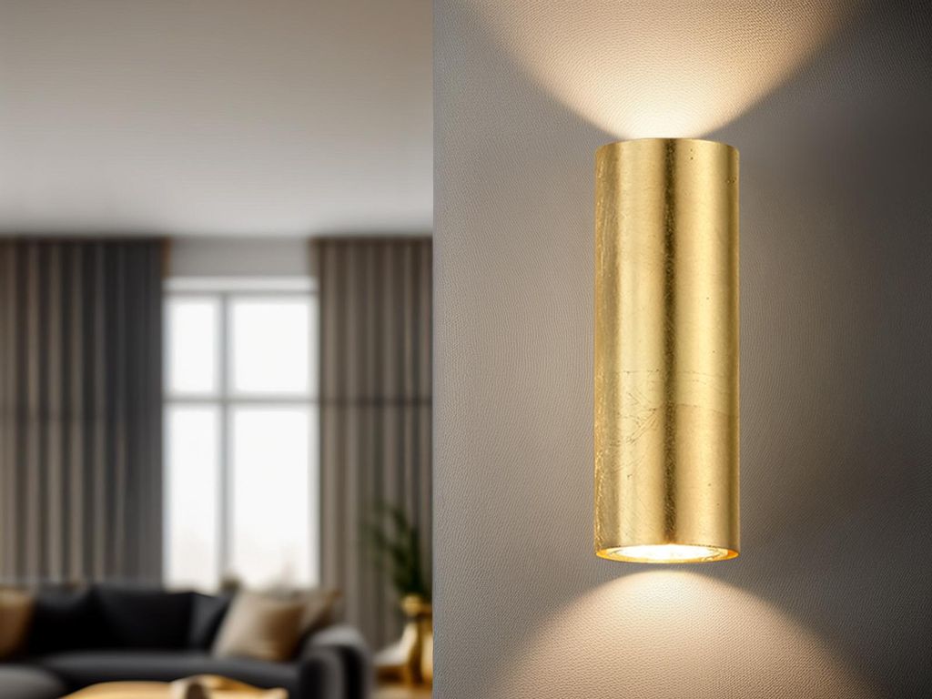 Trendige LED Wandleuchte in gold foliert 16,5cm Ø6cm, Up & Produktbild 