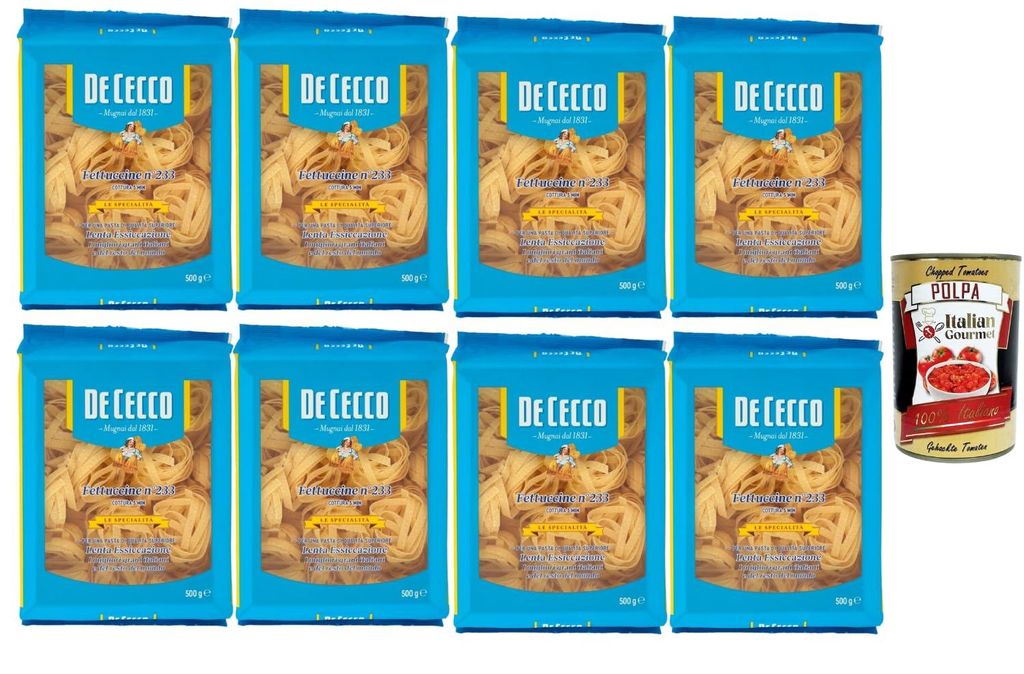 Italian Gourmet Fettuccine Pasta – 8 x 500 g, italienische Hartweizenpasta aus Bronzeform, langsam getrocknet, ideal für cremige Saucen & klassi...