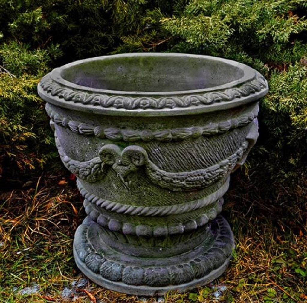 Casa Padrino Barock Blumentopf Grau Ø 41 x H. 38 cm - Runder Pflanzentopf im Barockstil - Barock Garten & Terrassen Deko