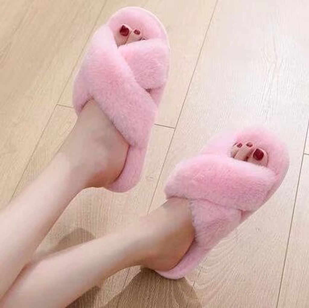 Damen Plüsch Flauschig Pantoffeln Fell Flip Flop Open Toe Produktbild 