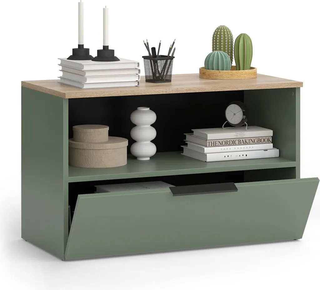 Commode Vicco Wido Vert 80x50 cm avec compartiment fermé - Modèle 57453