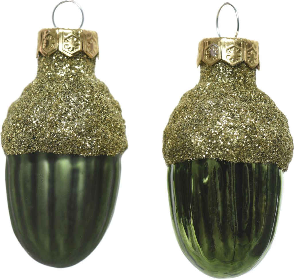 Christbaumschmuck Eicheln 4cm Glas 12 Stück - Piniengrün / Produktbild 