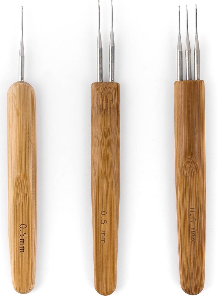 Dreadlocks-Häkelnadeln für Haare, 3 Stück (1 Haken + 2 Haken + 3 Haken), Häkelnadel mit Bambusgriff, Häkelnadel aus Stahl, zum Flechten, 0,5 mm