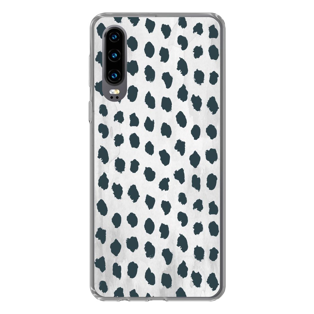 MuchoWow Handyhülle Schutzhülle Hülle für Huawei P30 Polka dots - Schwarz - Marmor Silikon Softcase Handy Hülle - Kartenbesitzer