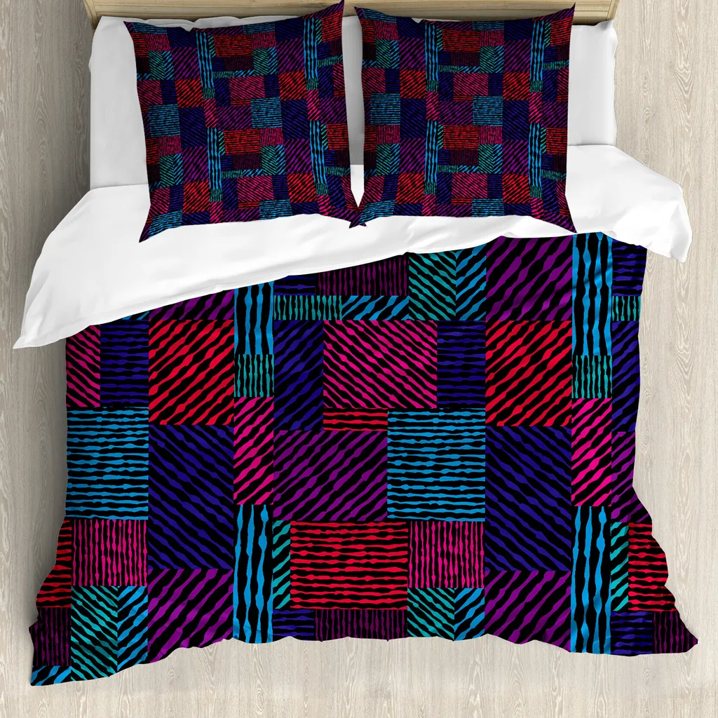 ABAKUHAUS Copripiumino astratto, Trippy Moderno Ondulato, Antiacaro Adatto a chi soffre di allergie con federe, 200 cm x 200 cm - 80 x 80 cm, Multicolore