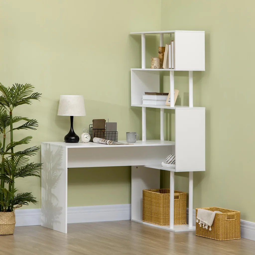 Bureau d'angle compact blanc 120cm : solution gain de place et rangement - 4