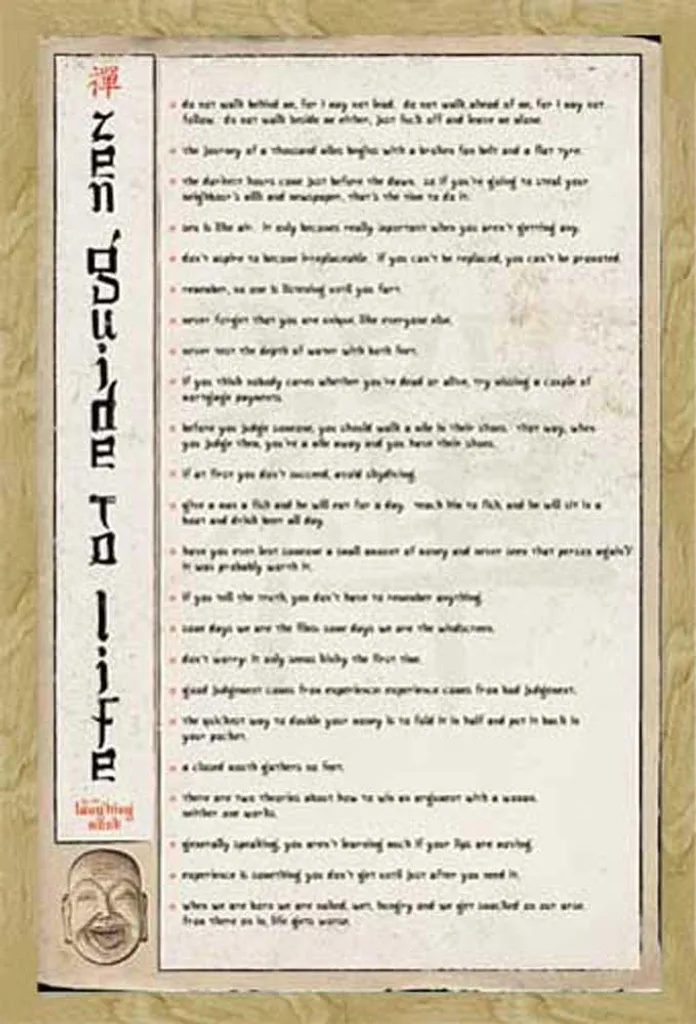 Fun - Poster - Guida Zen alla vita + cornice rimovibile, Shinsuke® Maxi MDF faggio, vetro acrilico