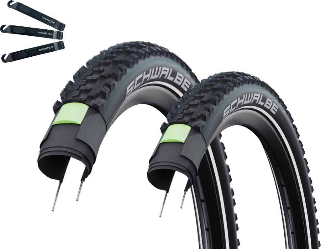 2 x Schwalbe Fahrradreifen SMART SAM Plus Performance DD GreenGuard ADDIX E-50 Schwarz-Reflex 54-622 (29 x 2.10) inkl. maxxi4you Reifenheber