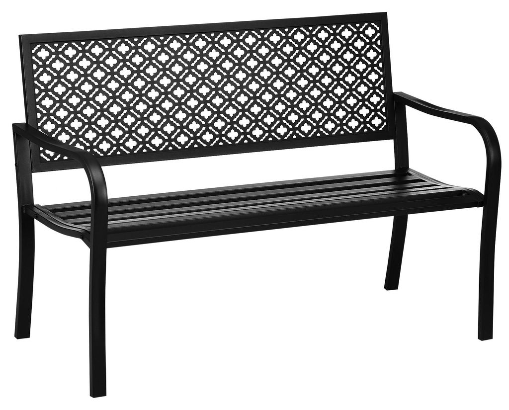 Gartenbank 2-Sitzer Parkbank mit Blumenmuster, Stahl max. 240kg, Schwarz