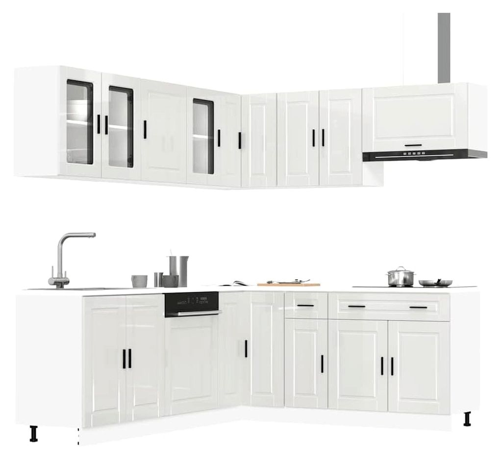 11-teiliges Küchenschrank-Set Porto Hochglanz-Weiß Holzwerkstoff