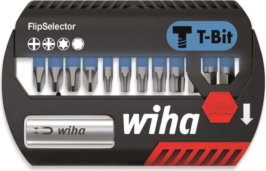 Wiha Bit Set FlipSelector T-Bit 13-tlg., T-Bit 25 mm PH, PZ, TX, Sechskant 1/4 C6,3, Impact- & Schlaugschrauber geeignet