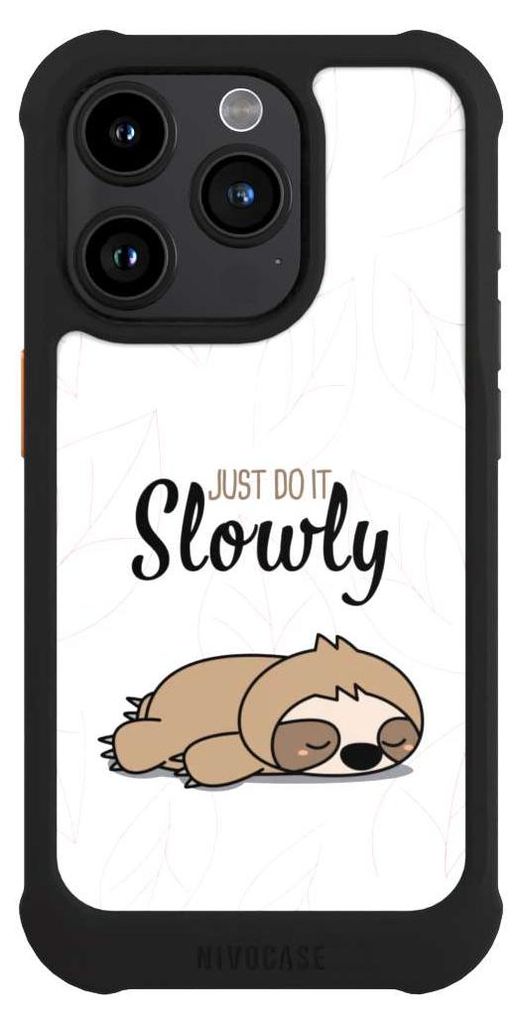 NIVOCASE Hülle für Apple iPhone 15 Pro Stoßfeste Handyhülle NIVOmax Case Schwarz Faultier Tiere lazy sunday