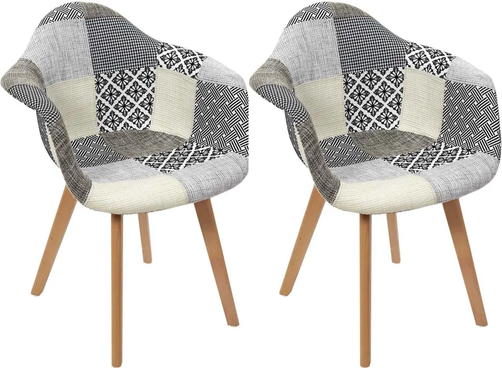Lot de 2 Fauteuils Médaillon Patchwork Gris pour Salle à Manger Chic - 12