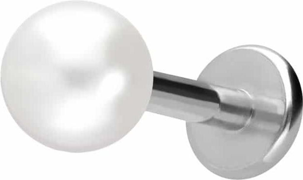 Ohrpiercing, Nasenpiercing Titan Labret mit Innengewinde SYNTHETISCHE PERLE Silber Stablänge: 6mm | Stabstärke: 1,6mm | Perlengröße: 5mm