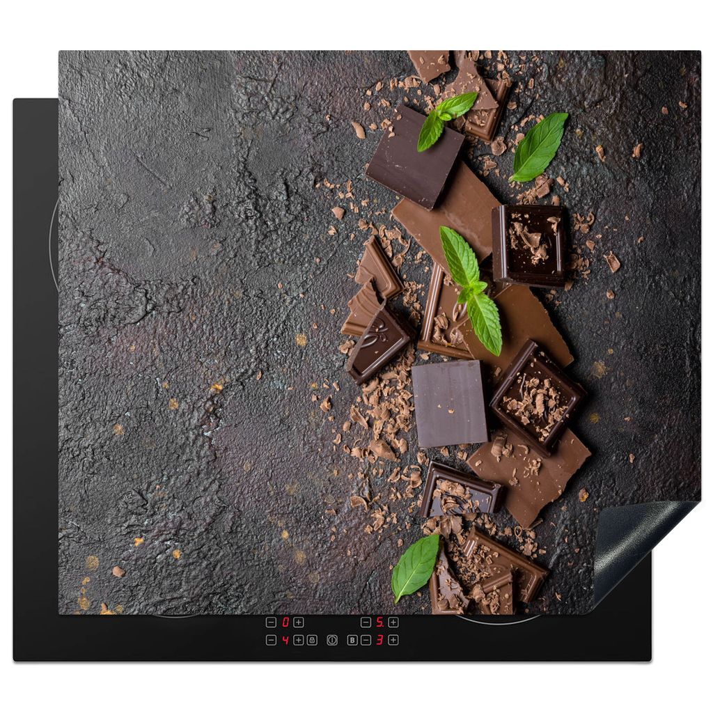 KitchenYeah Herdabdeckplatte Schokolade - Minze - Beton , 57x51cm, Küche Deko, Glaskeramikkochfeld Herdabdeckung, Abdeckplatte fùr Kochfeld