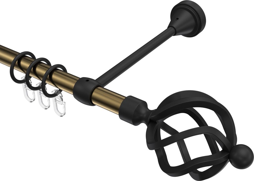 Interdeco Gardinenstange / Vorhangstange Messing Antik / Schwarz, Typ Primus Paolo (Schmiedekugel), 16 mm Ø 1-läufig, 100 cm