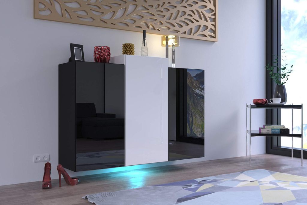 Furnitech K5 Modernes Wohnzimmer, Kommode, Schrank, Sideboard, Schlafzimmer, Esszimmer, Wohnzimmermöbel (LED RGB 16 Farben, K5-18HG-BW4)