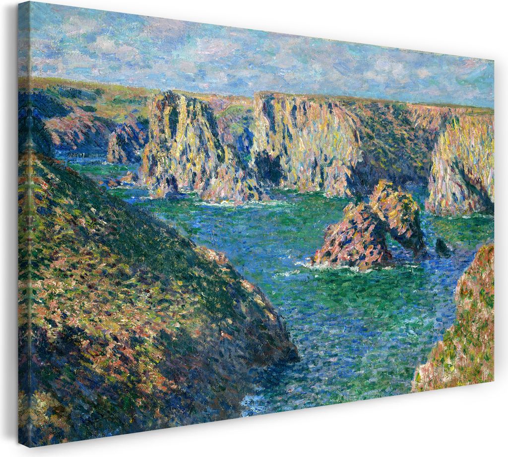 Leinwandbild (80x60cm): Claude Monet - Port Donnant, Belle Ile, echter Holz-Keilrahmen inkl. Aufhänger, handgefertigt in Deutschland
