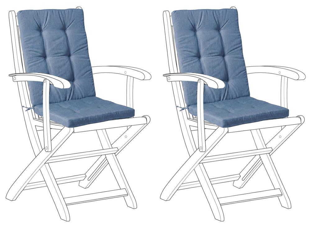 BELIANI Auflagen 2er Set Blau Stoff 55x42x5 cm mit Befestigungsbändern Knopfheftung Moderne Sitzauflage für Niederlehner Gartenstuhl