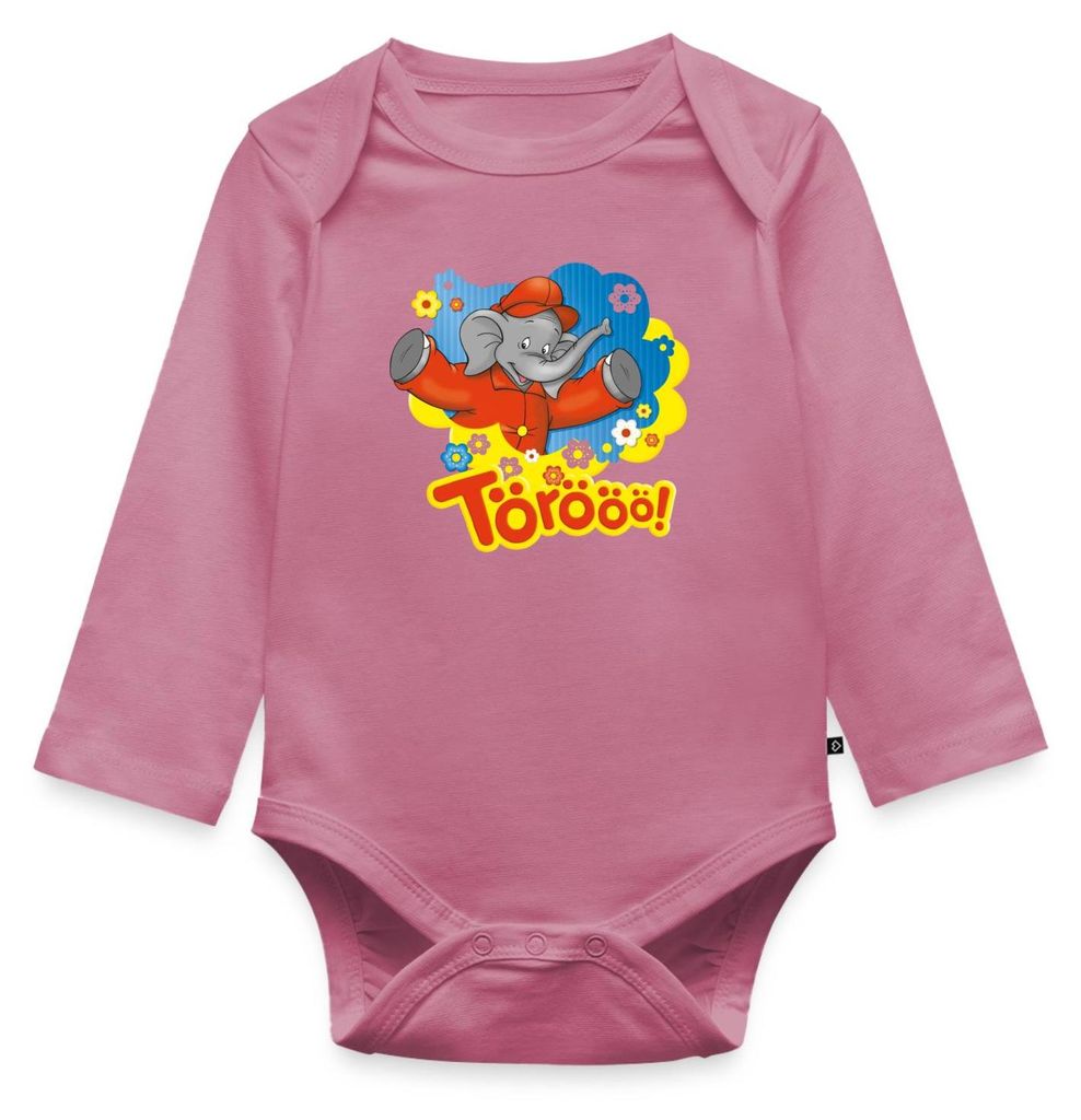 Spreadshirt Benjamin Blümchen Trötet Töröö Und Winkt Tages Baby Body Langarm, 86 (12-18 M.), Mauve