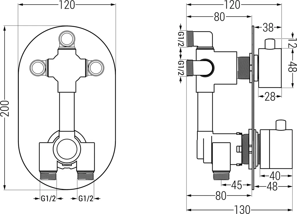 Mitigeur de douche 3 sorties avec régulation thermostatique Kai