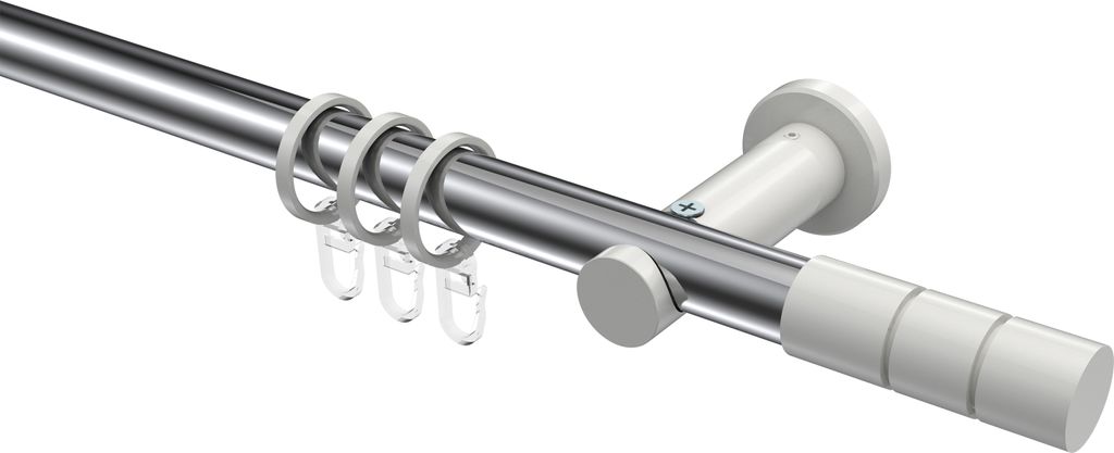 Interdeco Gardinenstange / Vorhangstange Chrom / Weiß, Typ Platon Elanto (Rillenzylinder), 20 mm Ø 1-läufig, 120 cm