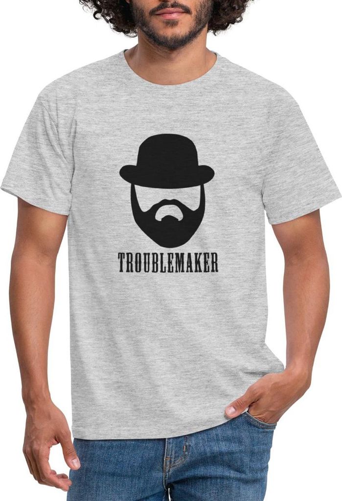 Spreadshirt Troublemaker Bud Western Black Geschenkidee Männer T-Shirt, XXL, Grau meliert