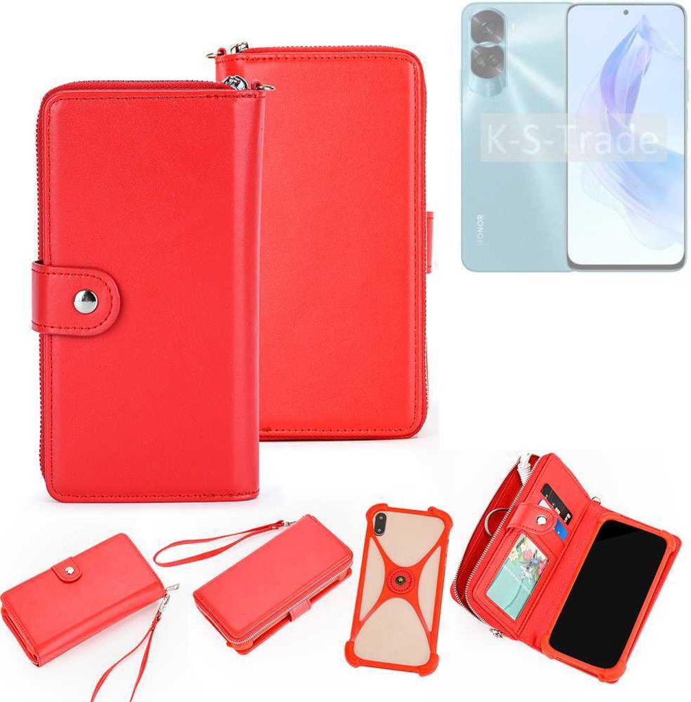 K-S-Trade 2in1 Schutzhülle Portemonnee Handyhülle mit Bumper kompatibel mit Honor 90 Lite Hülle Case Etui Geldbörse Smartphone rot (1x)