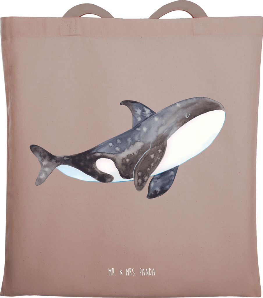 Mr. & Mrs. Panda Jutebeutel Orca - Braun Pastell - Geschenk, Büro, Orcas, Neustart, Tote Bag, Meer, Beutel, Tasche, Motivation, Arbeit, Laptoptasc...