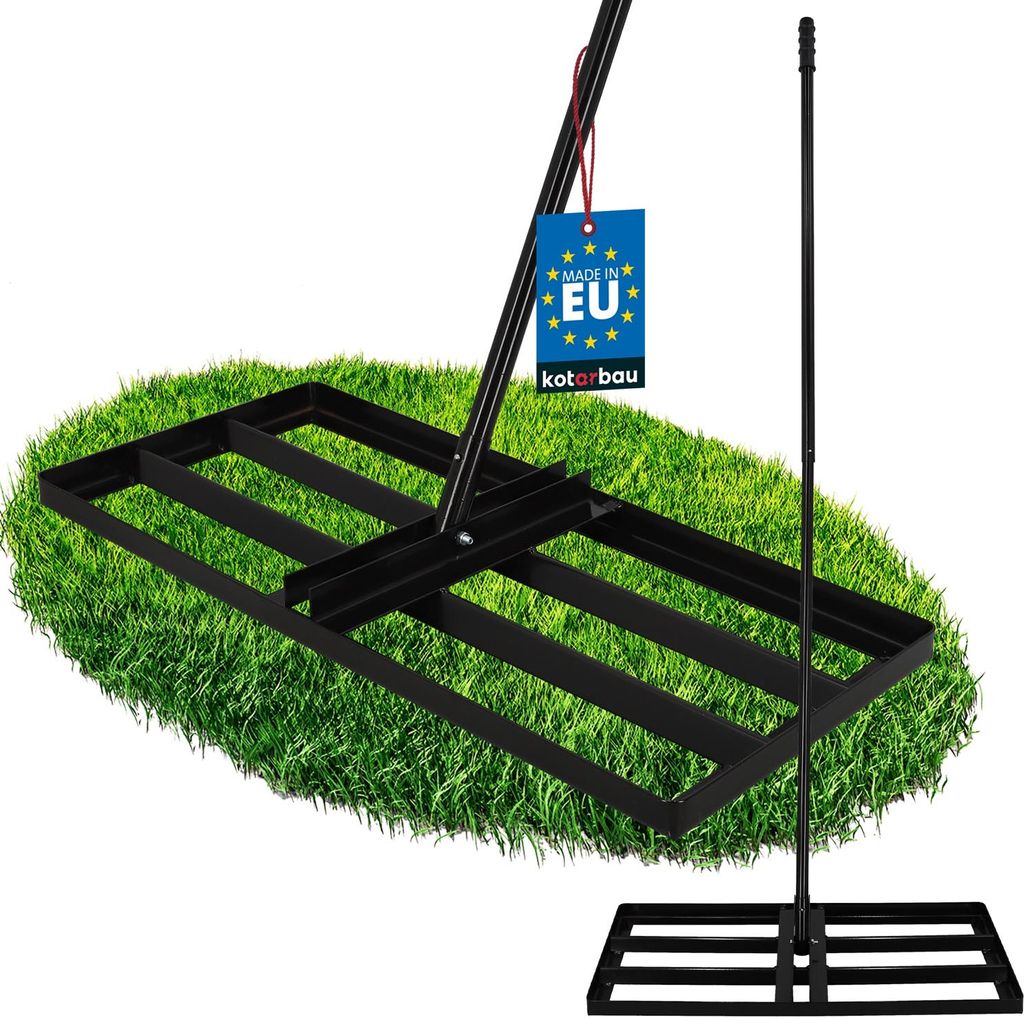 KOTARBAU Rasenrakel 70x30cm Rasen Nivellierrechen mit Stahlstiel 180cm Gartenwerkzeug zur Rasenpflege Rasen Rakel Gartenzubehör Stahl Schwarz