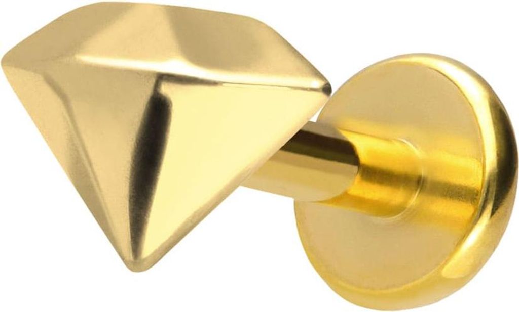 Ohrpiercing, Nasenpiercing Titan Labret mit Push Fit DIAMANT Gold Stablänge: 6mm | Stabstärke: 1,2mm