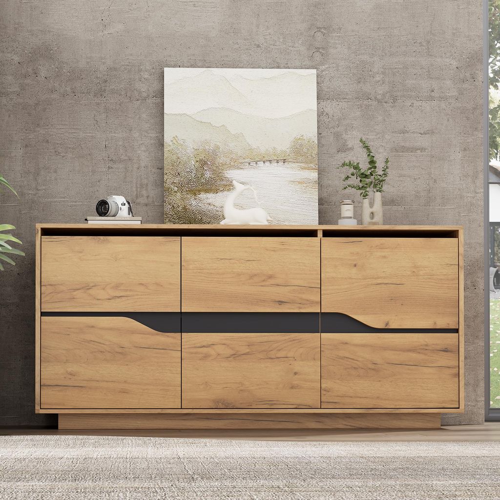 okwish Sideboard mit Viel Stauraum, grifflose Fächer, Produktbild 