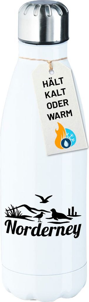 Huuraa Trinkflasche Norderney Strandmotiv 500ml White Edelstahl Wasserflasche Trinkflasche Geschenkidee