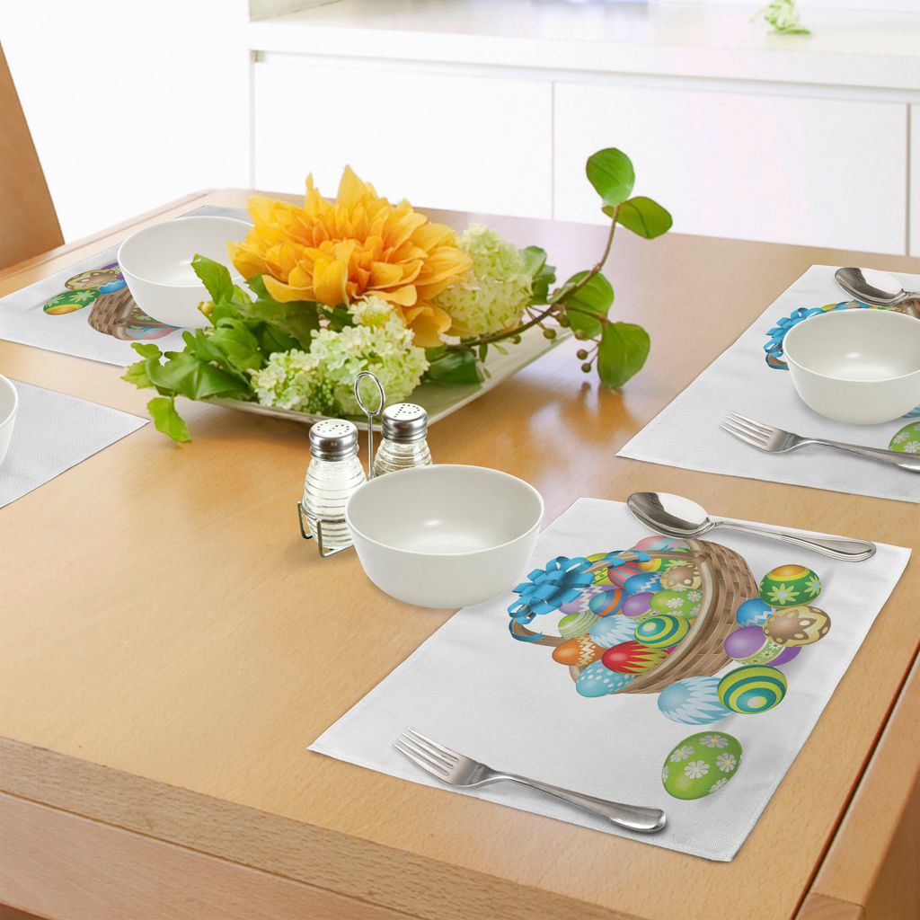 ABAKUHAUS Ostern Platzmatten, Korb von bunten dekorativen Eiern mit einem blauen Band-Frühlings-Saison-Ostern-Feiertag, Tiscjdeco aus Farbfesten S...
