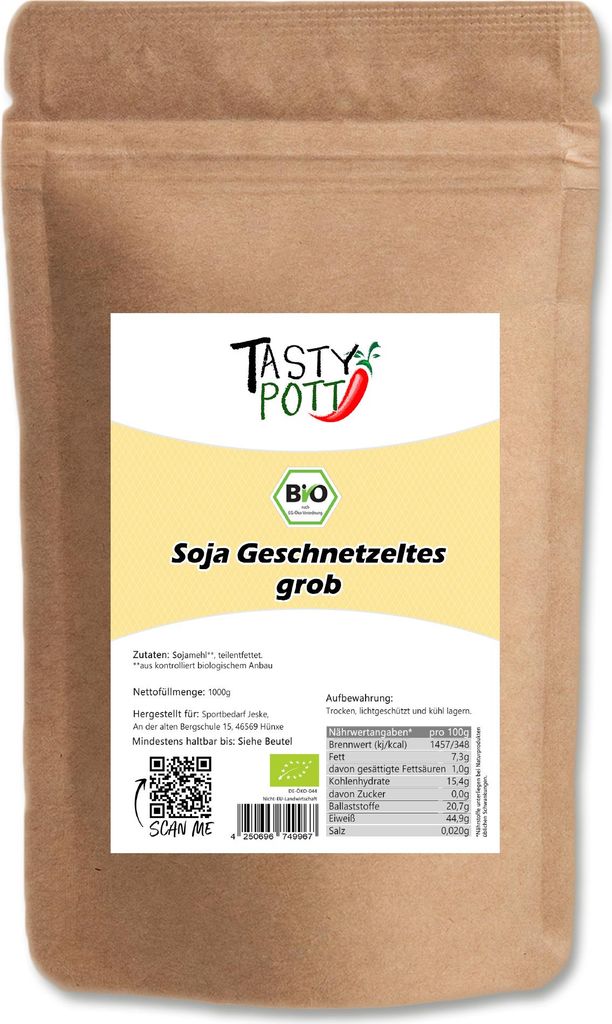 Soja Geschnetzeltes grob - Qualität | 1 kg Beutel Tasty Pott
